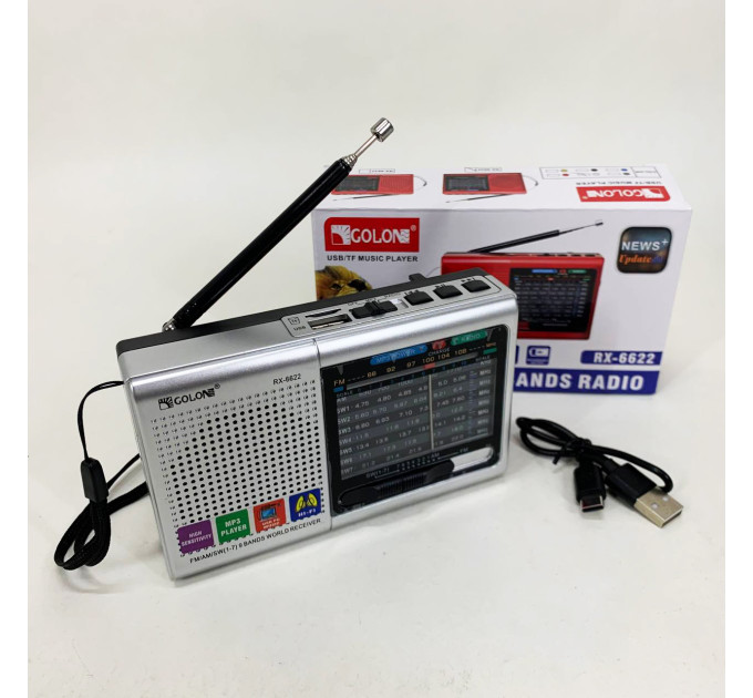 Портативна стовпчик радіо MP3 USB Golon RX-6622. Колір: срібний