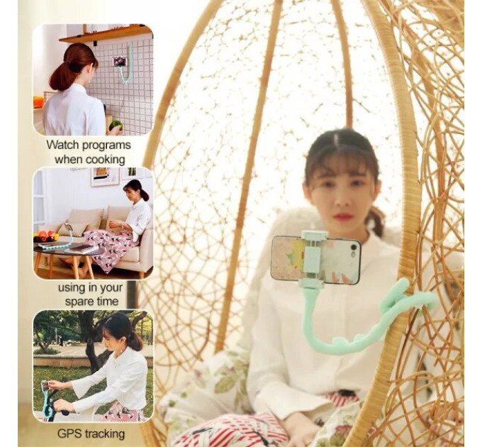 Гибкий держатель для телефона с присосками универсальный Cute Worm Lazy Holder. Цвет: черный