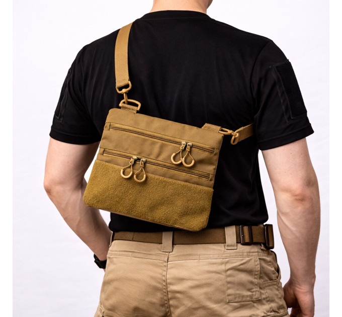 Тактична сумка через плече з панеллю для патчів Cordura койот