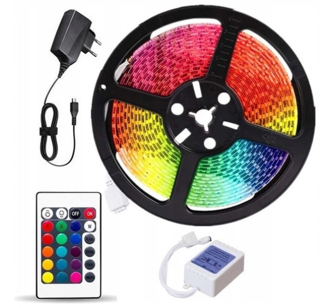 Светодиодная лента SMD 3528 RGB 5м с пультом и блоком питания гирлянда