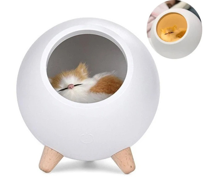 Креативний портативний дитячий нічник Котик у будиночку Cat House Білий Світильник з регулюванням яскравості