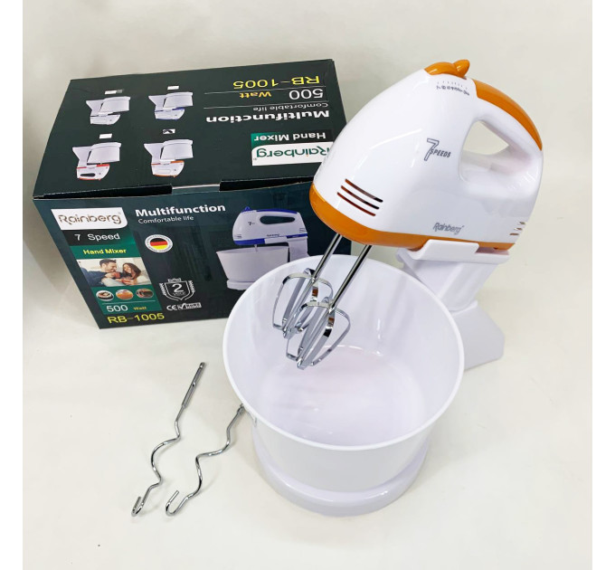 Миксер 7 скоростей с чашей 2 л Rainberg RB-1005 500Вт Orange
