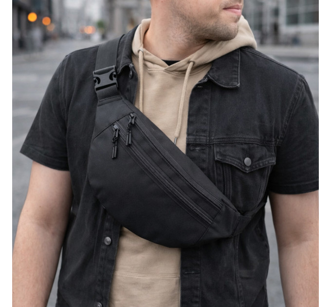Чоловіча/жіноча бананка з Cordura 1000D, чорна, 3 відділення, водовідштовхувальна