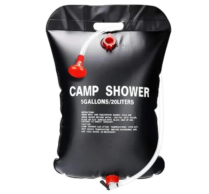 Походный туристический душ 20л 50°C CAMP SHOWER 41x60 см, кемпинговый душ с шнуром и крюком для подверса