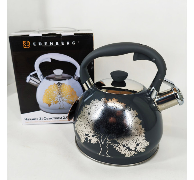 Чайник із свистком Edenberg EB-1956 2л чайник із нержавіючої сталі для всіх видів плит Black Silver