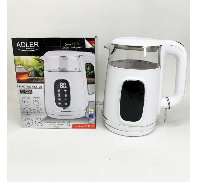 Чайник електричний Adler AD 1305 1.7Л 2200Вт White Silver