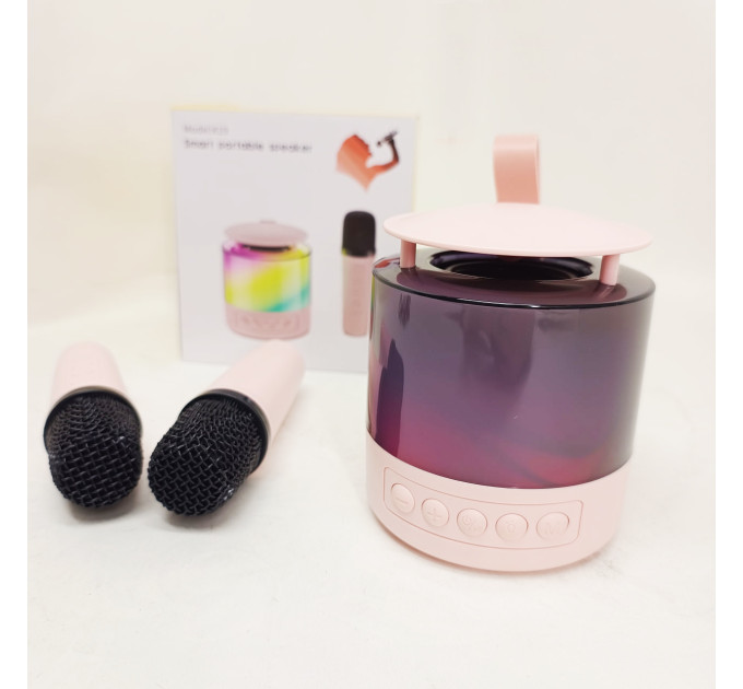 Портативная Bluetooth колонка K19 с подсветкой LED и двумя микрофонами для караоке Pink
