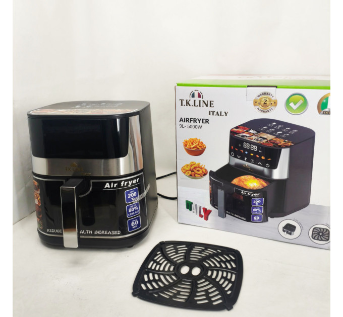 Аерофритюрниця T.K.Line TK00276 9л 5000Вт з сенсорним керуванням LED-дисплеєм і 8 програмами