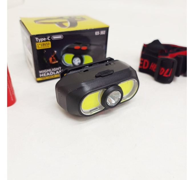Фонарь налобный аккумуляторный KX-302-LED+2COB