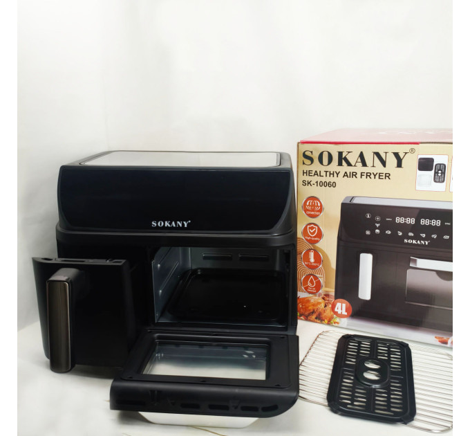 Аэрофритюрница двухкамерная Sokany SK-10060 2400W электродуховка 8,5л + аэрогриль безмасляная 4л без масла