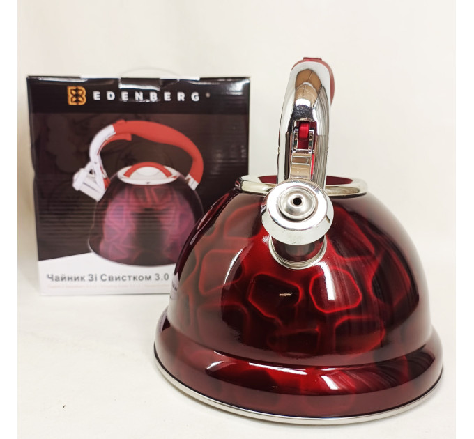Чайник со свистком Edenberg EB-1910 с турбо индукционным дном 3л Red