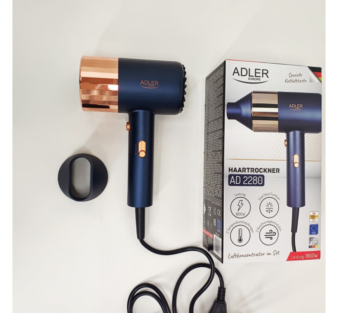 Фен Adler AD 2280 1800Вт 2 скорости 3 режима холодный воздух концентратор кабель 1,8м