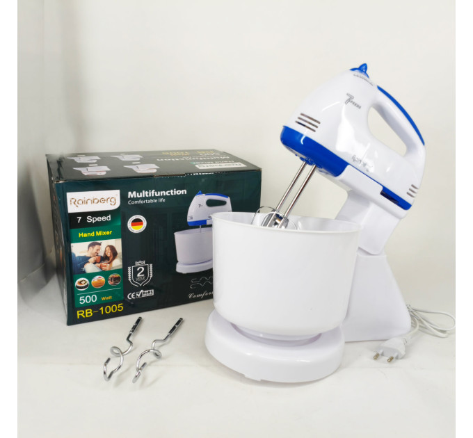 Миксер 7 скоростей с чашей 2 л Rainberg RB-1005 500Вт Blue
