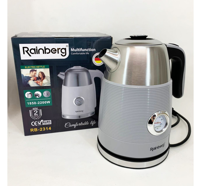 Чайник електричний із датчиком температури Rainberg RB-2314 2200Вт 1.7л Gray