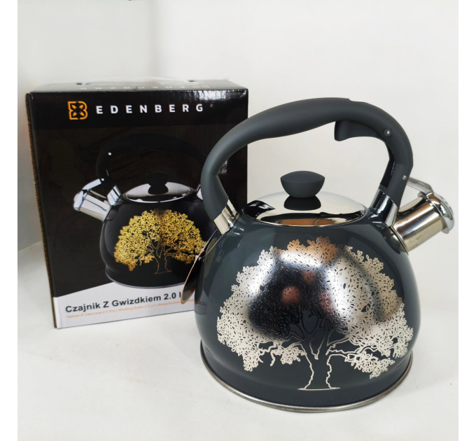 Чайник із свистком Edenberg EB-1956 2л чайник із нержавіючої сталі для всіх видів плит Black Silver