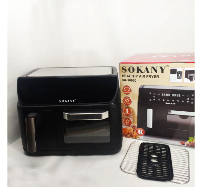 Аэрофритюрница двухкамерная Sokany SK-10060 2400W электродуховка 8,5л + аэрогриль безмасляная 4л без масла
