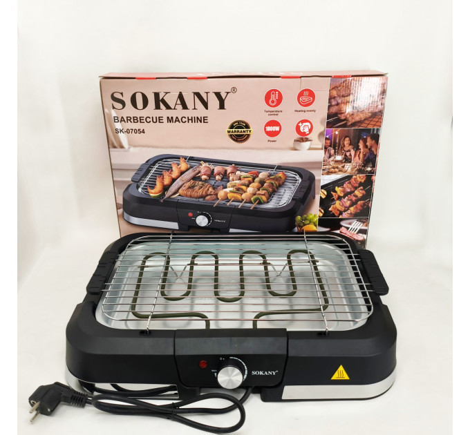 Барбекю электрический гриль Sokany SK-07054 2000Вт настольный бездымный для приготовления мяса и овощей