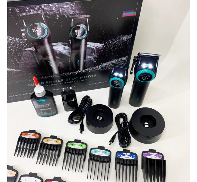 Набір VGR 2 в 1 V-001 V-977 BLACK, акумуляторна машинка для стрижки та триммер. Колір: чорний