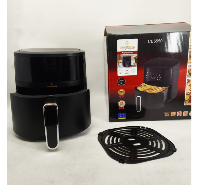 Аэрофритюрница без масла Crownberg CB-5550 2000Вт мультипечь с антипригарной чашей 5л и сенсорная