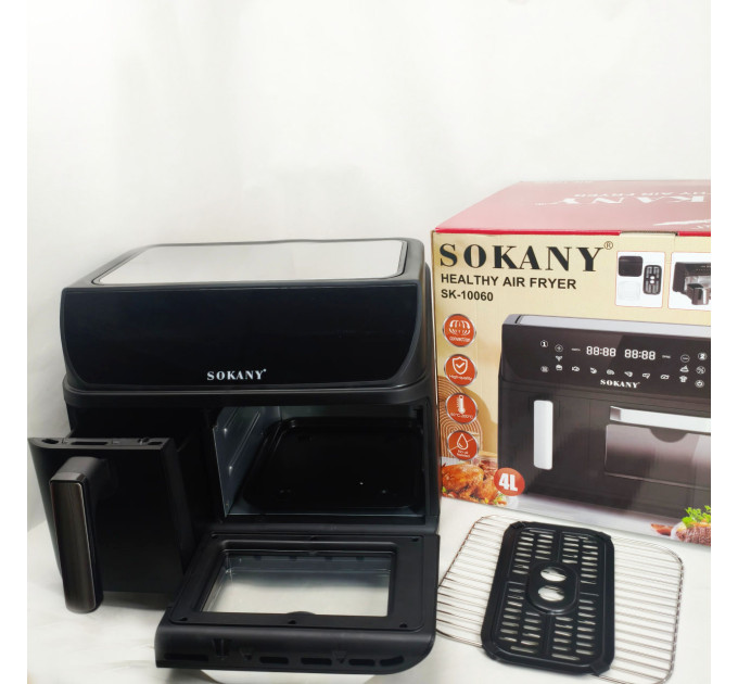 Аэрофритюрница двухкамерная Sokany SK-10060 2400W электродуховка 8,5л + аэрогриль безмасляная 4л без масла
