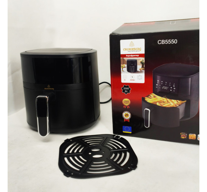 Аэрофритюрница без масла Crownberg CB-5550 2000Вт мультипечь с антипригарной чашей 5л и сенсорная