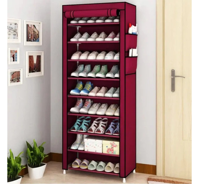 Шафа тканинна з полицями для одягу та взуття (58x30x158 см) Red