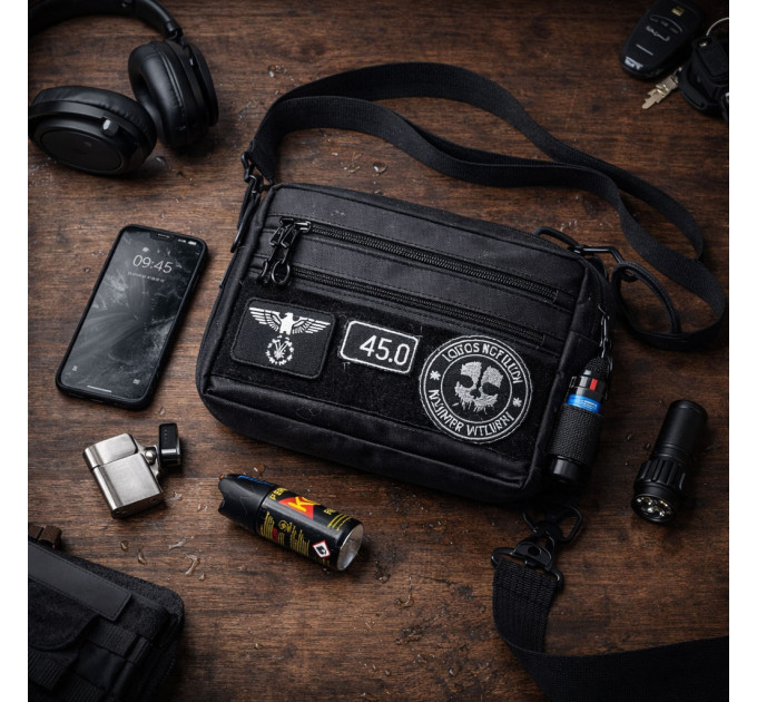 Тактическая сумка для патчей Cordura 600D — 5 карманов, мессенджер черный из ткани