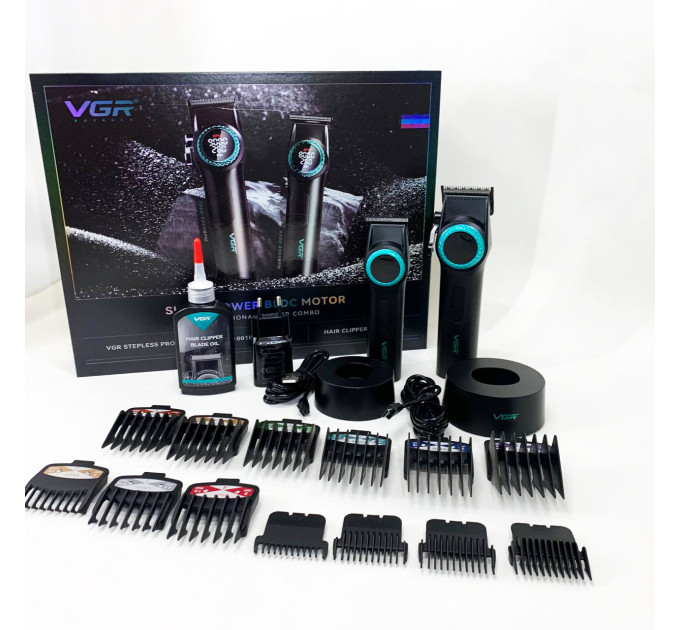 Набір VGR 2 в 1 V-001 V-977 BLACK, акумуляторна машинка для стрижки та триммер. Колір: чорний