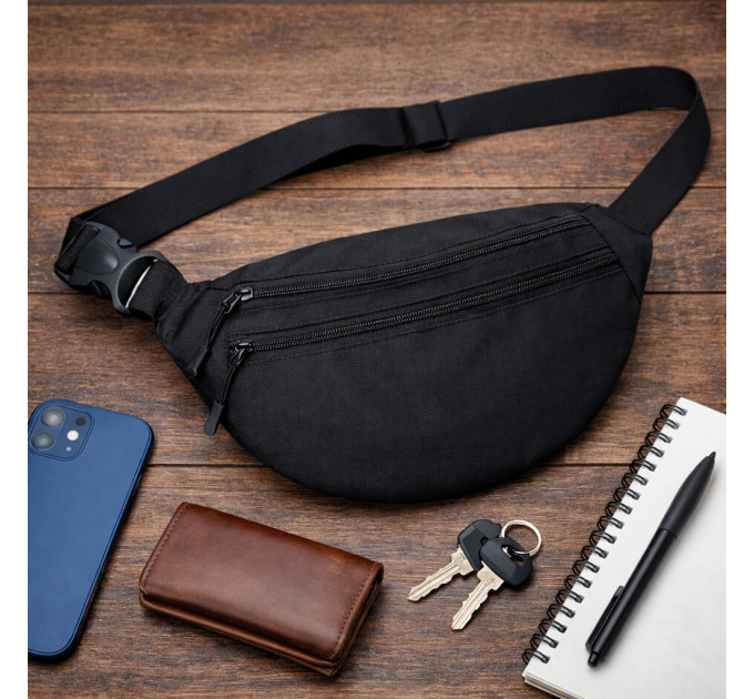 Чоловіча/жіноча бананка з Cordura 1000D, чорна, 3 відділення, водовідштовхувальна