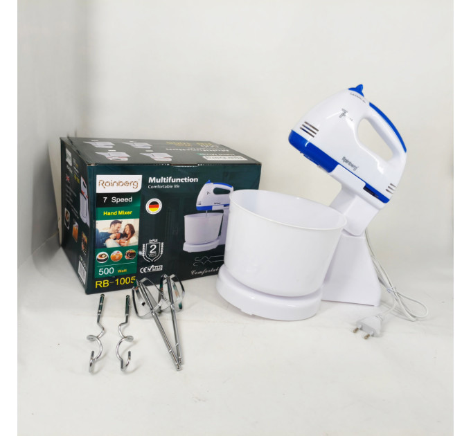 Миксер 7 скоростей с чашей 2 л Rainberg RB-1005 500Вт Blue
