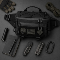 Тактична сумка-бананка через плече чорна з Cordura 1000D, поясна чоловіча сумка з VELCRO та карабіном
