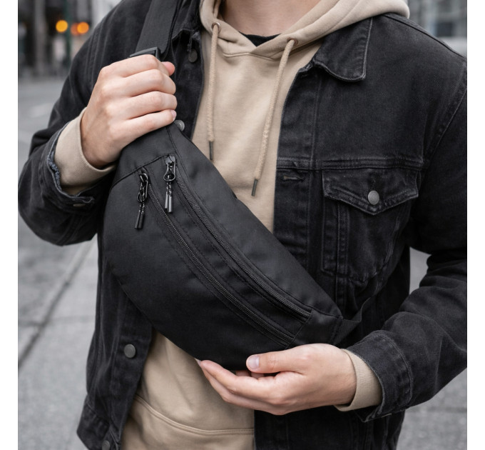 Чоловіча/жіноча бананка з Cordura 1000D, чорна, 3 відділення, водовідштовхувальна