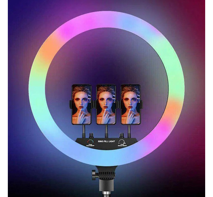 Кольцевая LED лампа RGB MJ45 Ring 45 см комплектация адаптер со встроенным кабелем, держатели для телефона, пульт