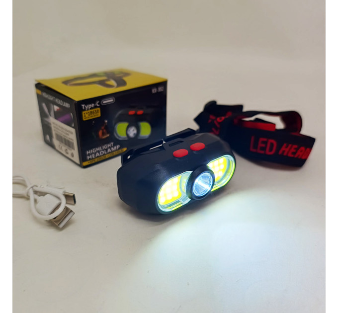 Фонарь налобный аккумуляторный KX-302-LED+2COB