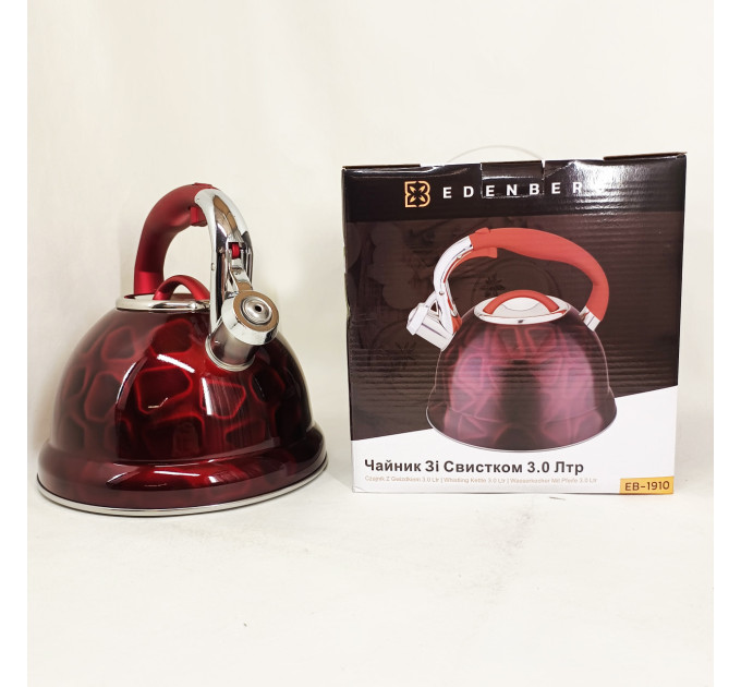Чайник со свистком Edenberg EB-1910 с турбо индукционным дном 3л Red