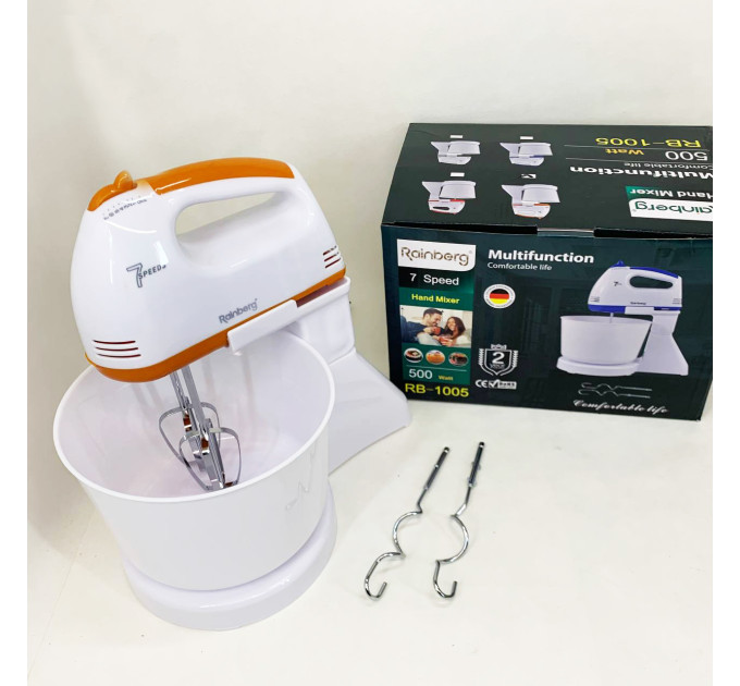 Миксер 7 скоростей с чашей 2 л Rainberg RB-1005 500Вт Orange