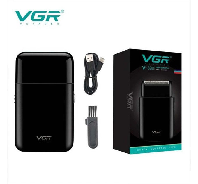 Аккумуляторная мужская мини электробритва VGR V-390 для бритья бороды и усов шейвер Black
