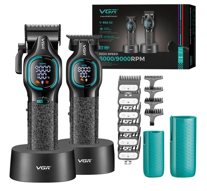 Комплект для стрижки VGR 2 в 1 V-886 S2 BLACK, аккумуляторная машинка и триммер
