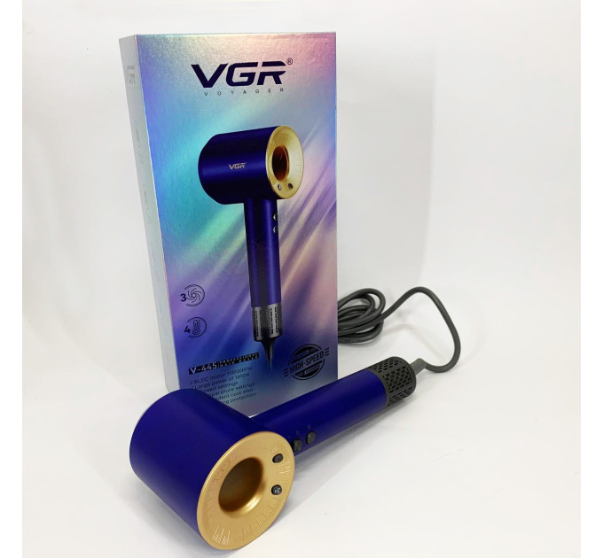 Фен професійний VGR V-445 BLUE, 3 рівні обдування, 4 рівні температури, 1600 Вт