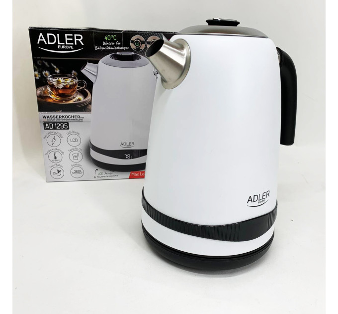 Чайник металевий Adler AD 1295w 1.7л 1850Вт електричний з терморегулятором 40-100 °С White