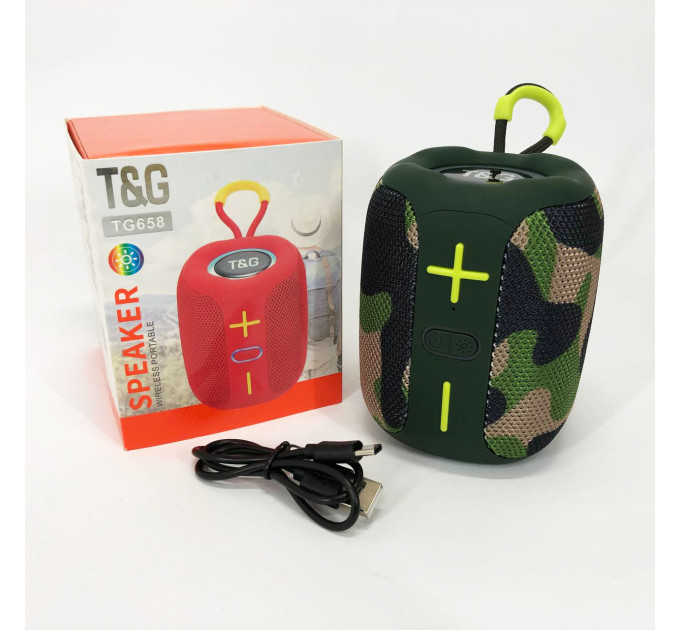 Портативная Bluetooth колонка TG658 8W с RGB подсветкой, Громкая блютуз колонка. Цвет: камуфляж