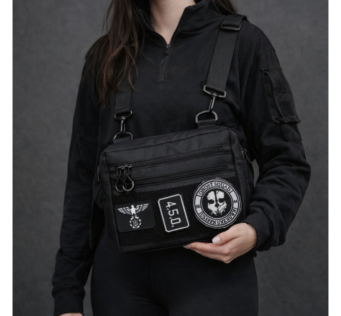 Тактическая сумка для патчей Cordura 600D — 5 карманов, мессенджер черный из ткани
