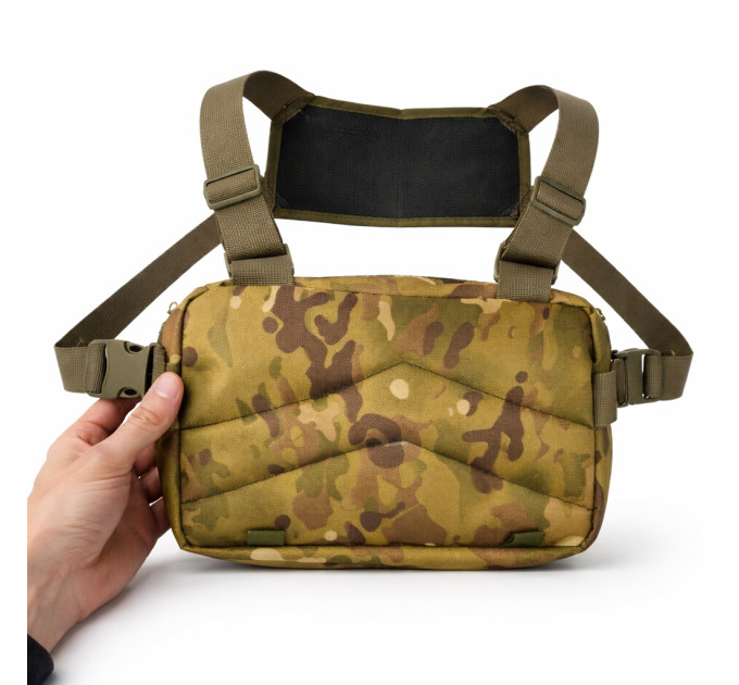 Тактическая нагрудная сумка Multicam Cordura 1000D с MOLLE и патч-панелью, 5 карманов, 30×20×8 см