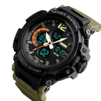 Часы наручные мужские SKMEI 1343KH KHAKI, водостойкие тактические часы. Цвет: хаки