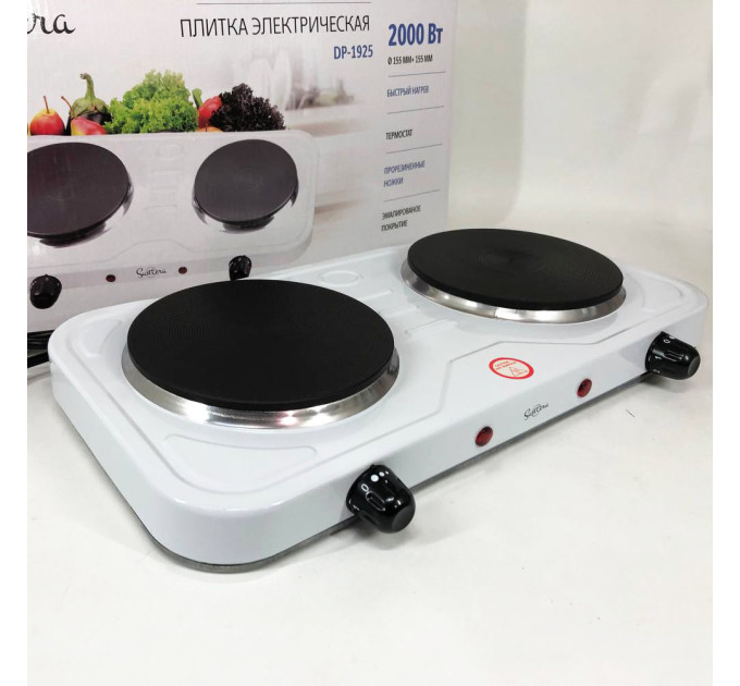 Плита електрична Suntera DP-1925 2000 Вт, електроплита двоконфоркова настільна White