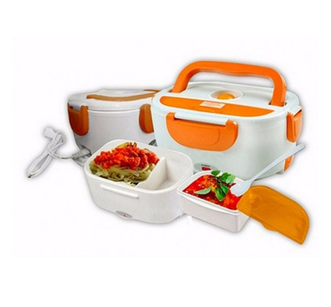 Ланч бокс электрический с подогревом Lunch Heater 220V Pro, контейнер для еды с отсеками. Цвет: оранжевый