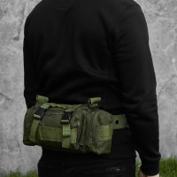 Сумка - подсумок тактическая поясная Tactical военная, сумка нагрудная с ремнем 5 литров кордура хаки
