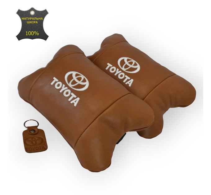Набір шкіряних подушок 2шт на підголівник Toyota. Комфортні ортопедичні подушки,Тойота