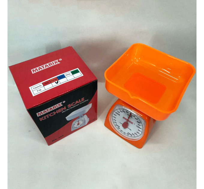 Ваги кухонні механічні MATARIX MX-405 5 кг, Ваги для кухні для продуктів. Колір: оранжевий