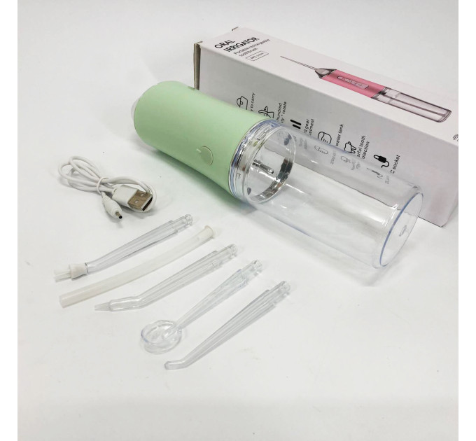Ирригатор для чистки зубов и полости рта Oral Irrigator с аккумулятором и сменными насадками Green
